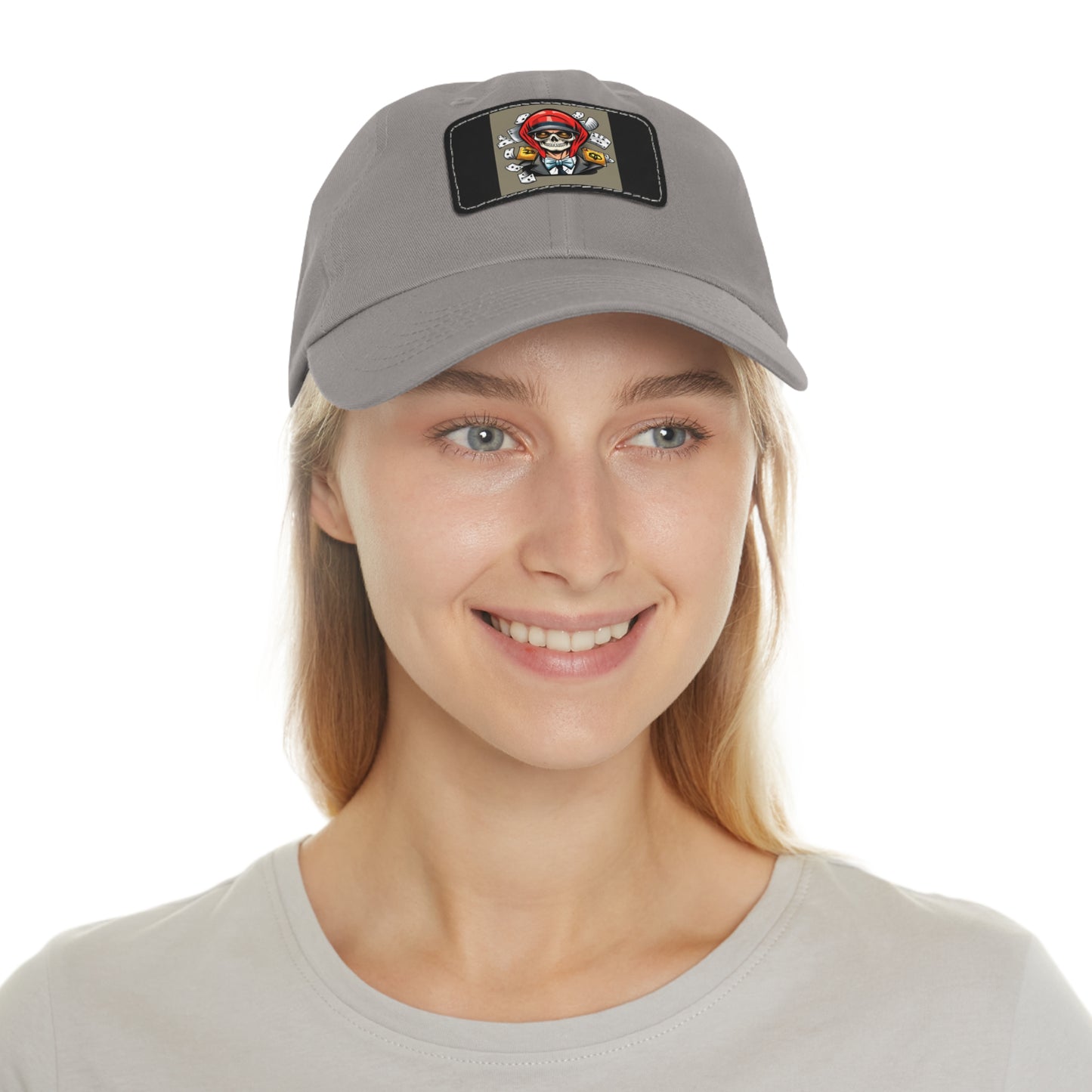 poker skull hat Hat with Leather Patch