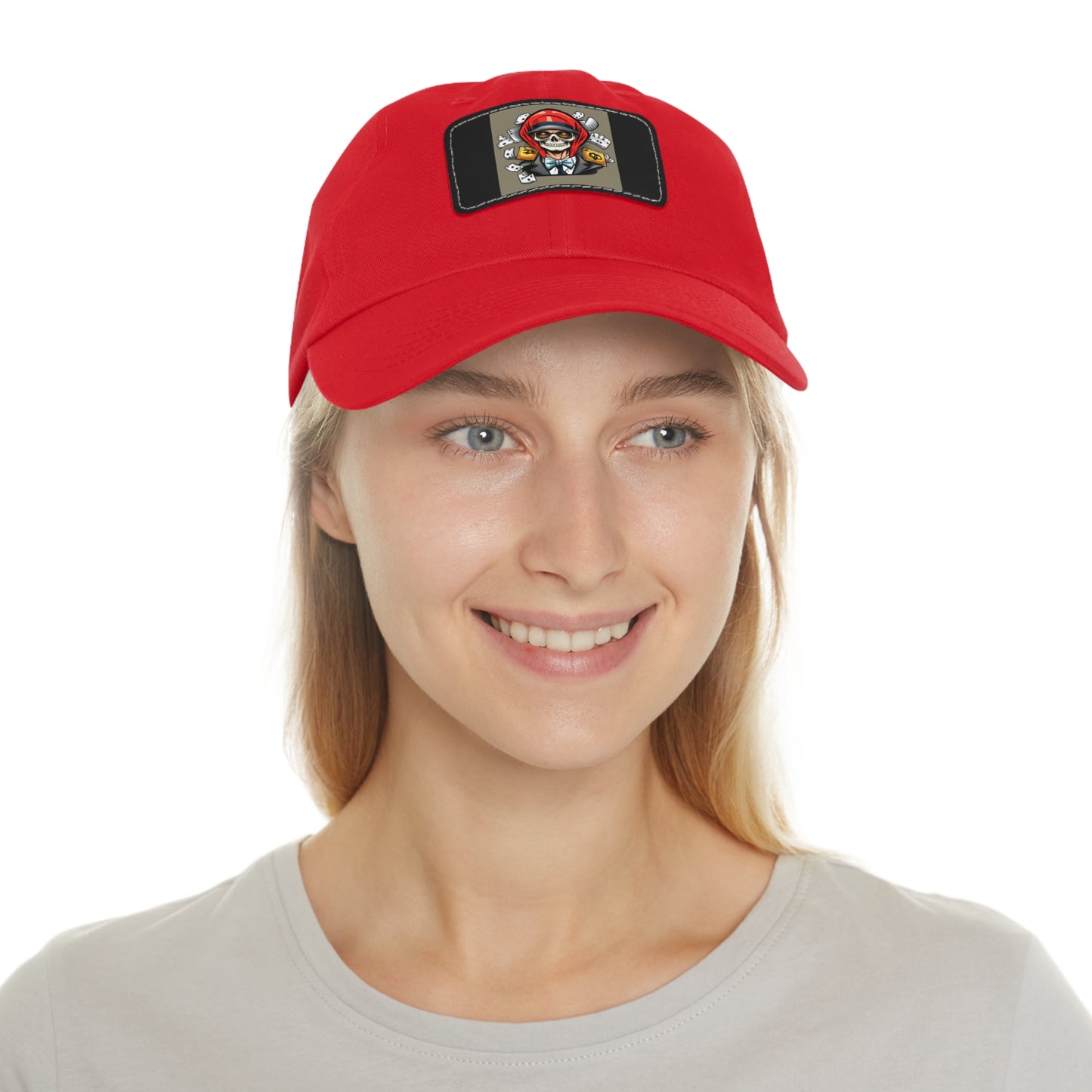 poker skull hat Hat with Leather Patch